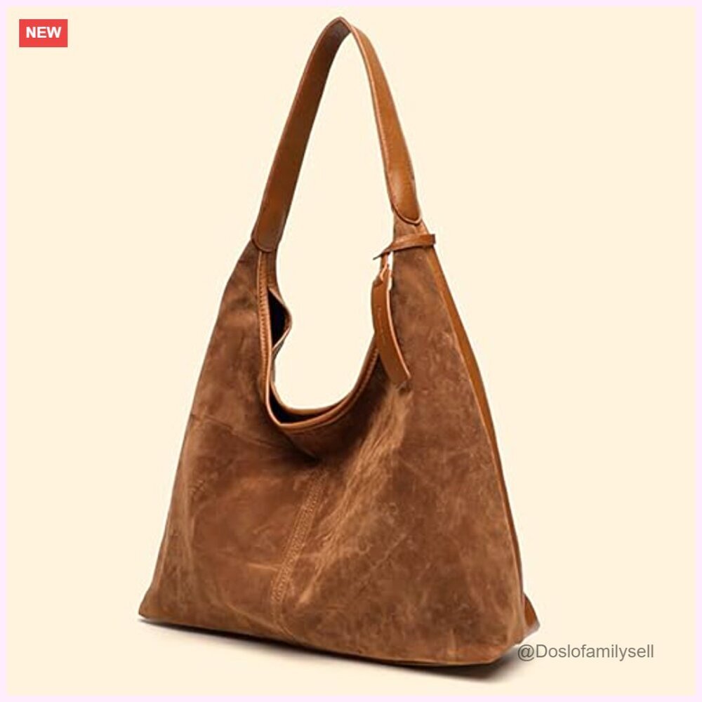 Faux Suede Tote Bag Lightweight Foldable Travel Work Hobo Shoulder Purse - Picture 4 of 7